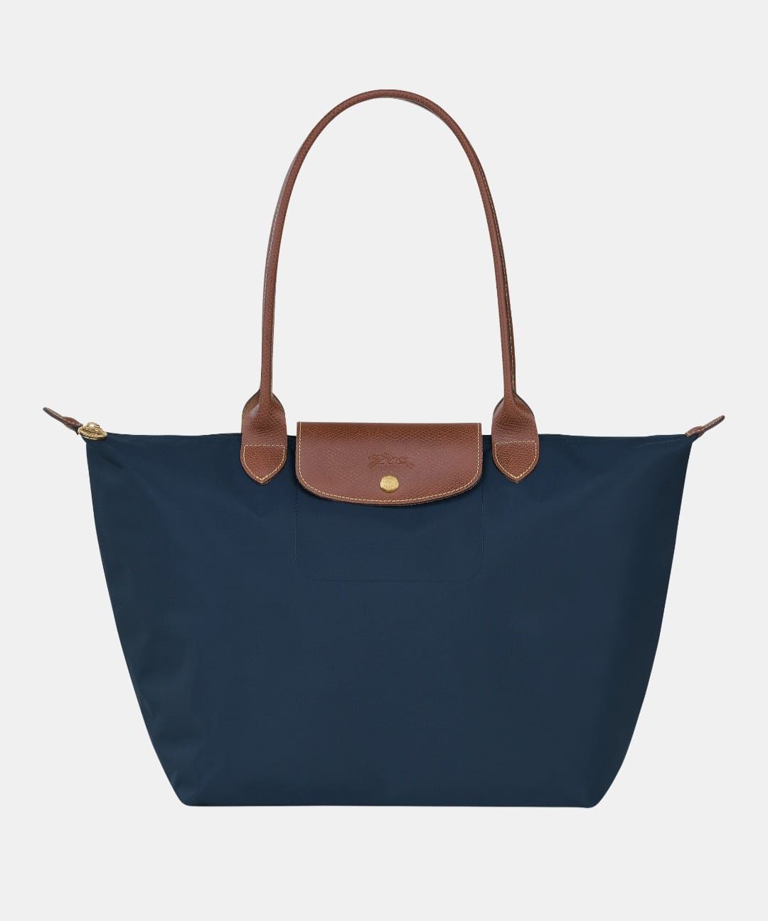 Navy blue tote with leather accents