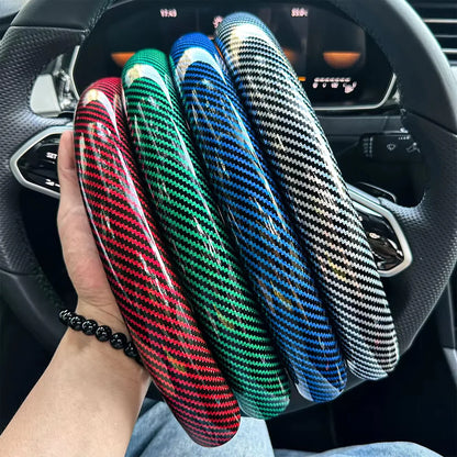 3PCS Laser Carbon Fiber Silicone Car Round Steering Wheel Cover Fiber Leather Wheel Booster Auto Cover Non-Slip Universal parts