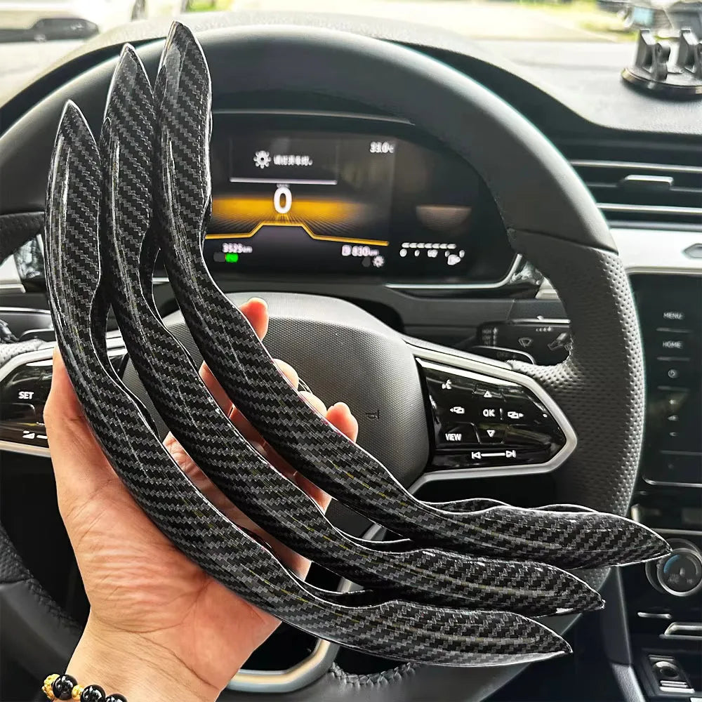 3PCS Laser Carbon Fiber Silicone Car Round Steering Wheel Cover Fiber Leather Wheel Booster Auto Cover Non-Slip Universal parts