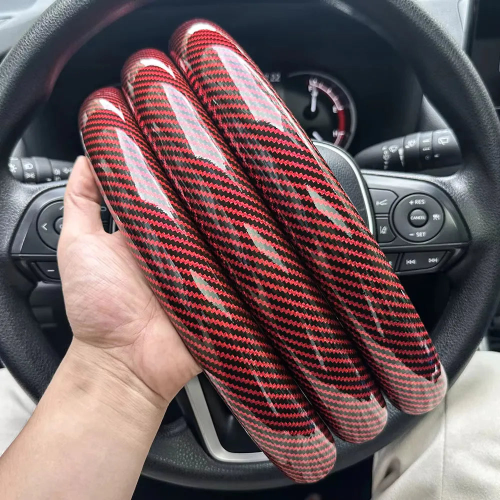 3PCS Laser Carbon Fiber Silicone Car Round Steering Wheel Cover Fiber Leather Wheel Booster Auto Cover Non-Slip Universal parts