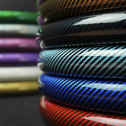 3PCS Laser Carbon Fiber Silicone Car Round Steering Wheel Cover Fiber Leather Wheel Booster Auto Cover Non-Slip Universal parts