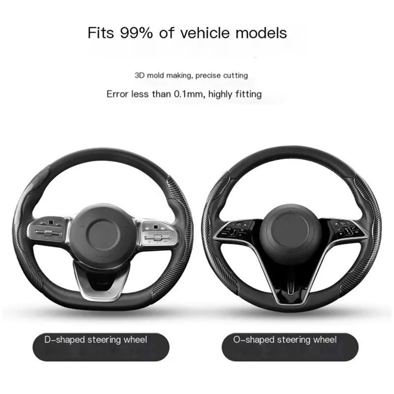 3PCS Laser Carbon Fiber Silicone Car Round Steering Wheel Cover Fiber Leather Wheel Booster Auto Cover Non-Slip Universal parts