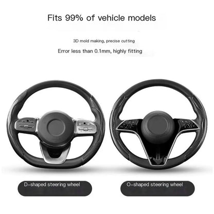 3PCS Laser Carbon Fiber Silicone Car Round Steering Wheel Cover Fiber Leather Wheel Booster Auto Cover Non-Slip Universal parts