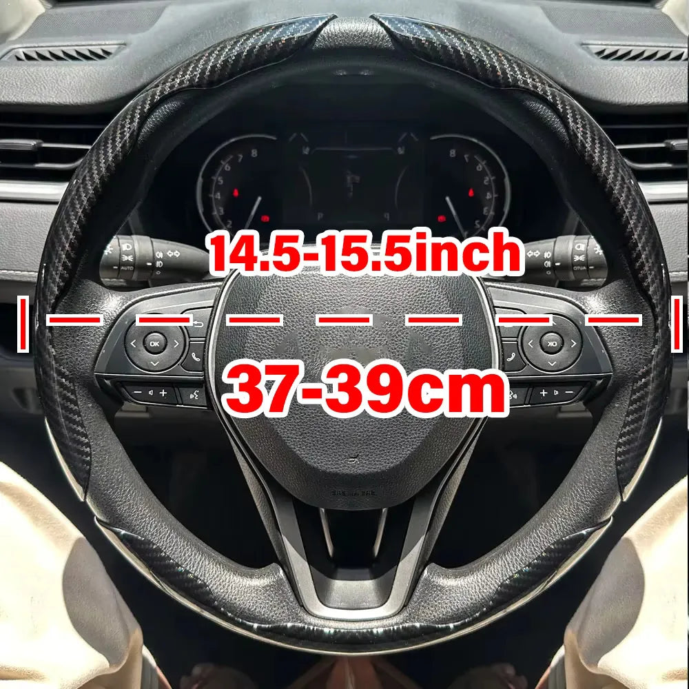 3PCS Laser Carbon Fiber Silicone Car Round Steering Wheel Cover Fiber Leather Wheel Booster Auto Cover Non-Slip Universal parts