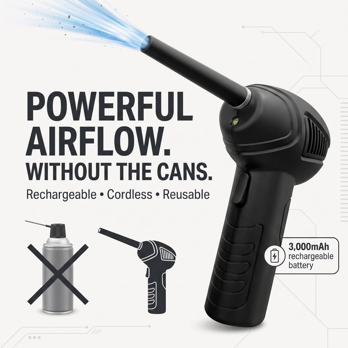 Blast the dust. Never shake a can again.