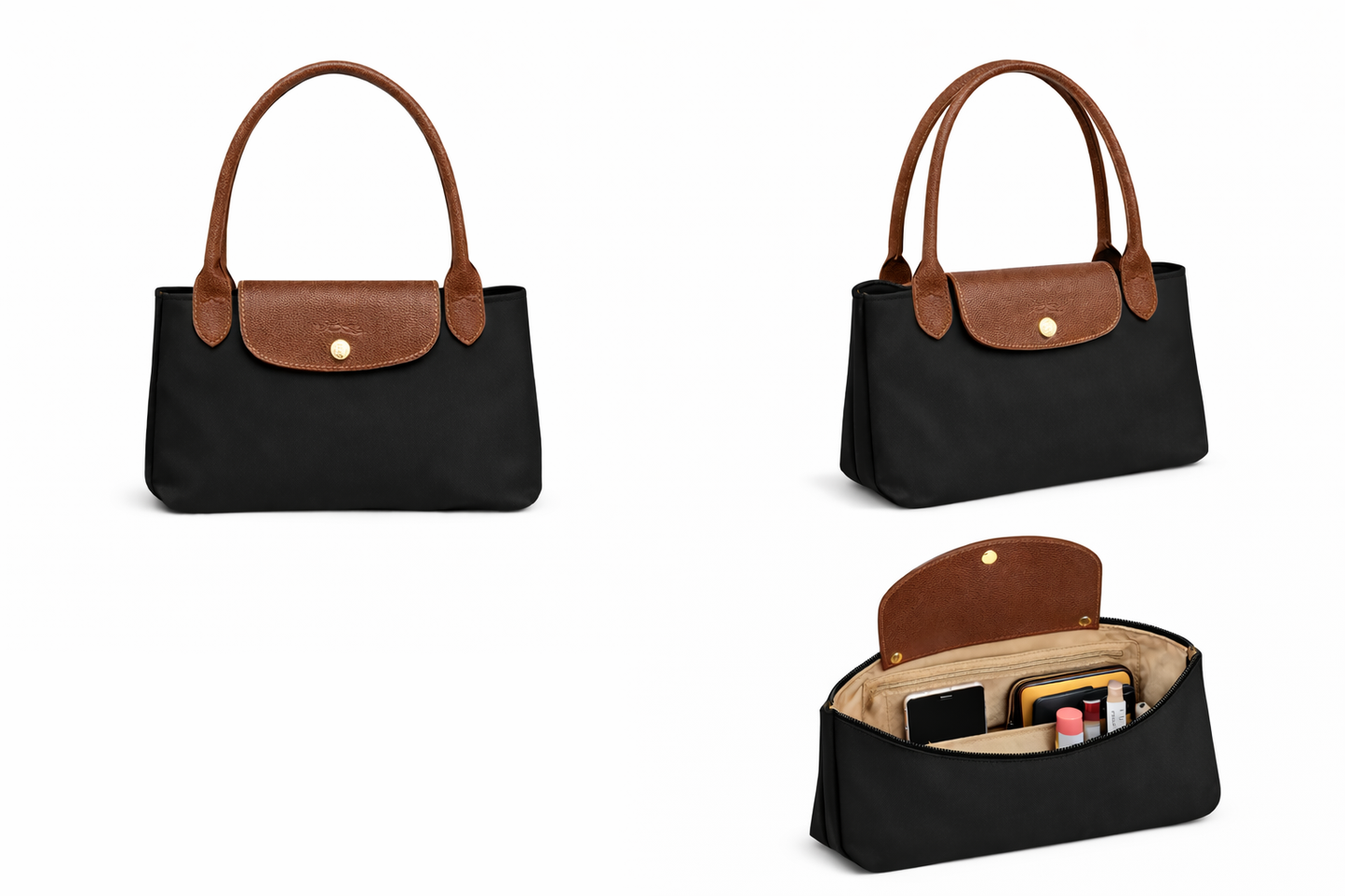 Compact handbag with leather accents